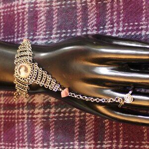 Art Glass Stone Pink Chainmail All-in-one Ring/Bracelet